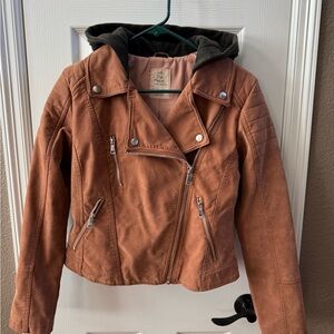 We The Free Vegan Leather Moto Jacket with Hood